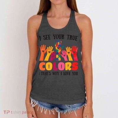 I See Your True Colors Autism Awareness Family Women's Knotted Racerback Tank