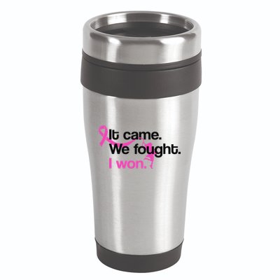 It Came We Fought I Won Breast Cancer 16oz Travel Tumbler
