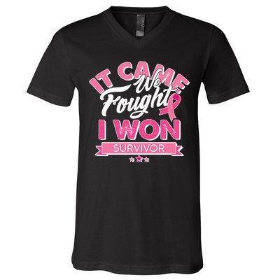 It Came We Fought I Won Breast Cancer Survivor V-Neck T-Shirt