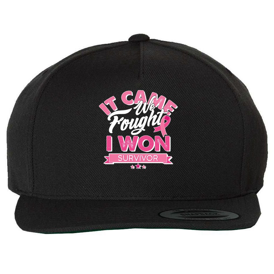 It Came We Fought I Won Breast Cancer Survivor Wool Snapback Cap
