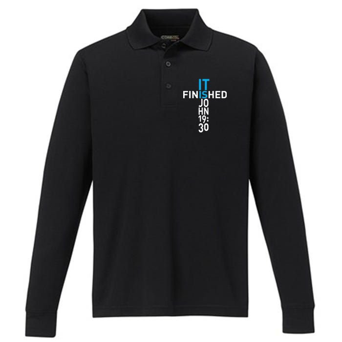 It Is Finished John 19:30 Performance Long Sleeve Polo