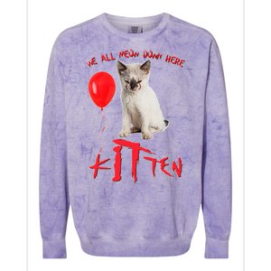 IT Kitten We All Meow Down Here Funny Halloween Colorblast Crewneck Sweatshirt