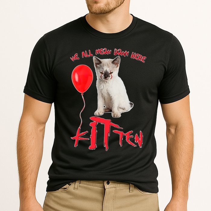 IT Kitten We All Meow Down Here Funny Halloween Cooling Performance Crew T-Shirt