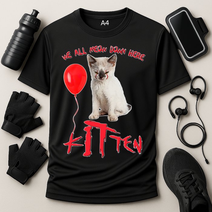 IT Kitten We All Meow Down Here Funny Halloween Cooling Performance Crew T-Shirt