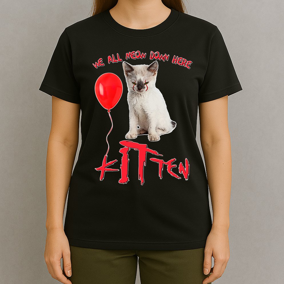 IT Kitten We All Meow Down Here Funny Halloween T-Shirt