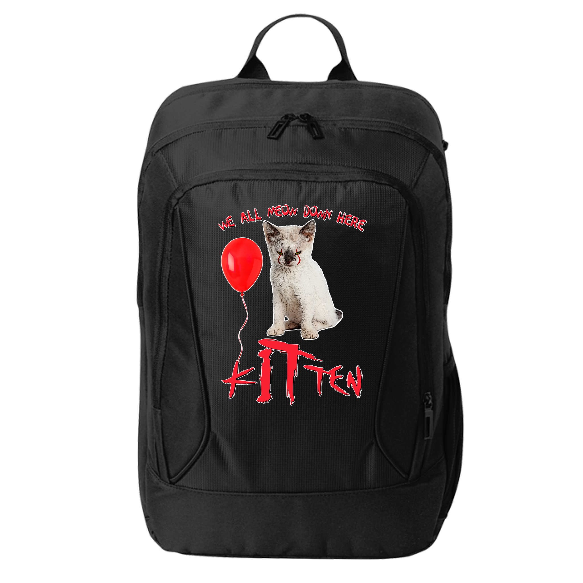 IT Kitten We All Meow Down Here Funny Halloween City Backpack