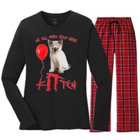 IT Kitten We All Meow Down Here Funny Halloween Women's Long Sleeve Flannel Pajama Set 