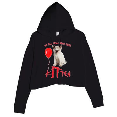 IT Kitten We All Meow Down Here Funny Halloween Crop Fleece Hoodie