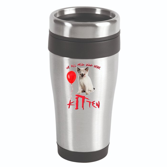 IT Kitten We All Meow Down Here Funny Halloween 16oz Travel Tumbler