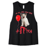 IT Kitten We All Meow Down Here Funny Halloween Women's Racerback Cropped Tank