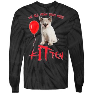 IT Kitten We All Meow Down Here Funny Halloween Tie-Dye Long Sleeve Shirt