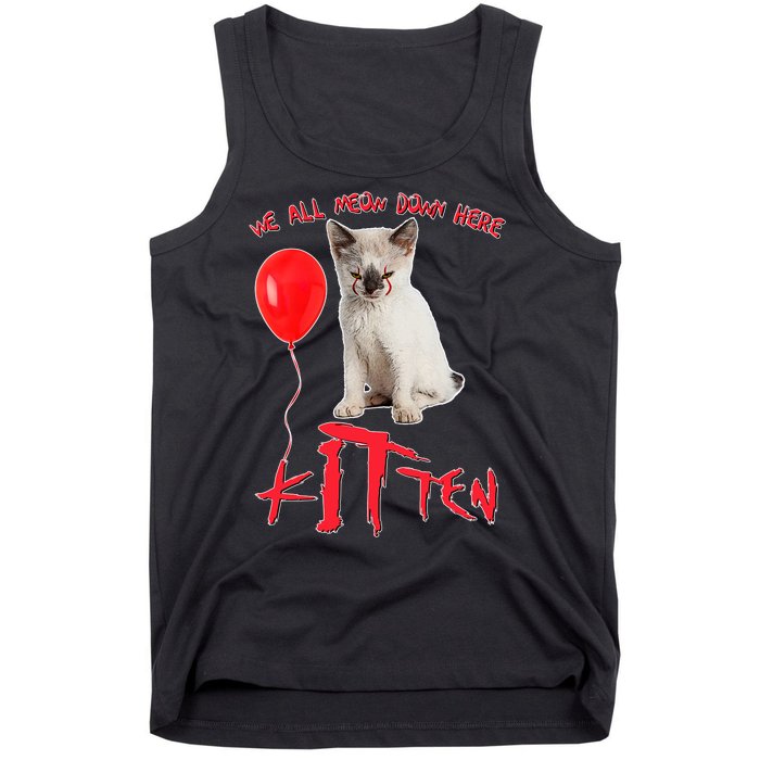 IT Kitten We All Meow Down Here Funny Halloween Tank Top