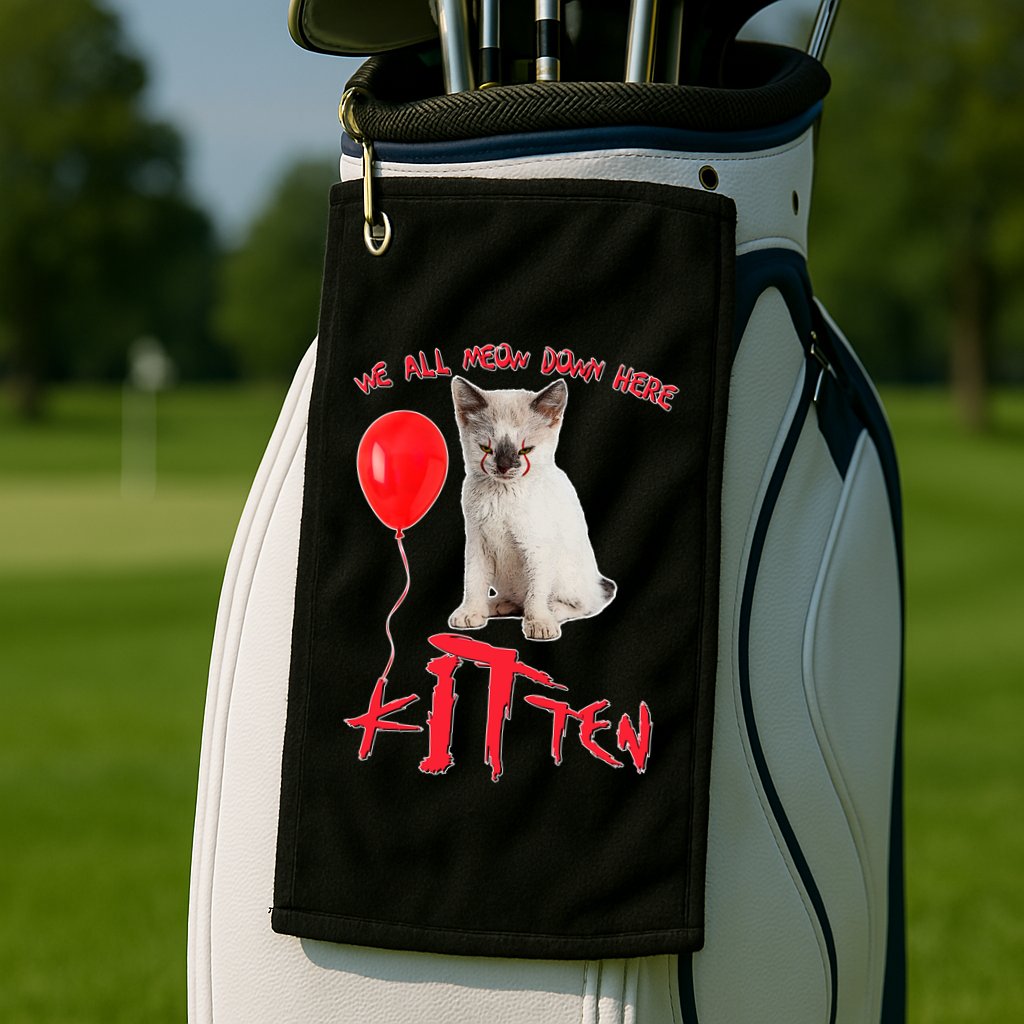 IT Kitten We All Meow Down Here Funny Halloween Golf Towel
