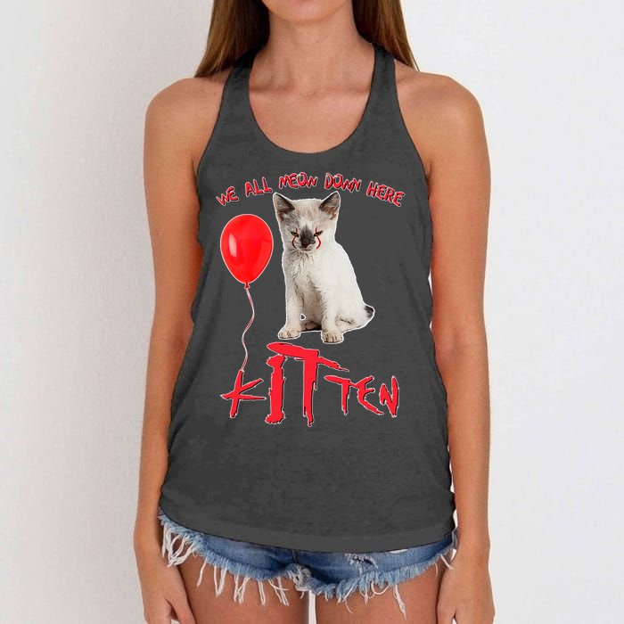 IT Kitten We All Meow Down Here Funny Halloween Women's Knotted Racerback Tank