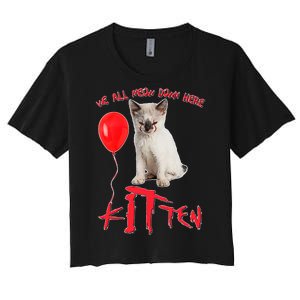 IT Kitten We All Meow Down Here Funny Halloween Women's Crop Top Tee