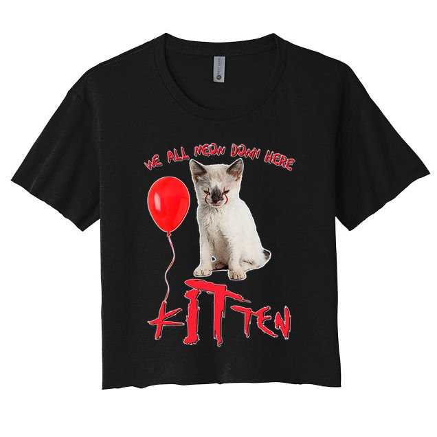 IT Kitten We All Meow Down Here Funny Halloween Crop Top