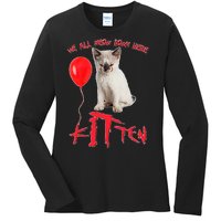 IT Kitten We All Meow Down Here Funny Halloween Ladies Long Sleeve Shirt