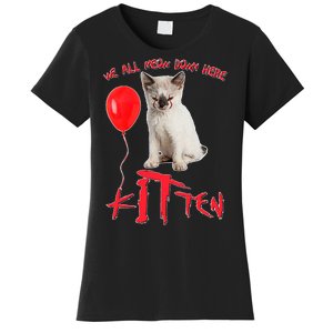 IT Kitten We All Meow Down Here Funny Halloween Women's T-Shirt