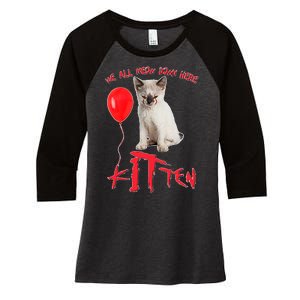 IT Kitten We All Meow Down Here Funny Halloween Women's Tri-Blend 3/4-Sleeve Raglan Shirt