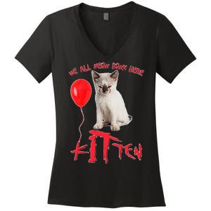 IT Kitten We All Meow Down Here Funny Halloween Women's V-Neck T-Shirt