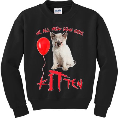 IT Kitten We All Meow Down Here Funny Halloween Kids Sweatshirt