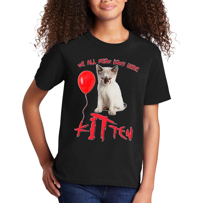 IT Kitten We All Meow Down Here Funny Halloween Kids T-Shirt