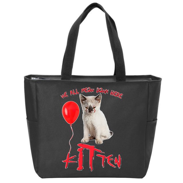IT Kitten We All Meow Down Here Funny Halloween Zip Tote Bag