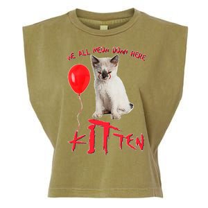 IT Kitten We All Meow Down Here Funny Halloween Garment-Dyed Women's Muscle Tee