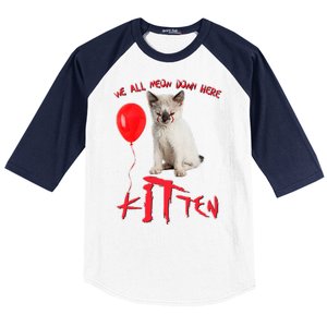 IT Kitten We All Meow Down Here Funny Halloween Baseball Sleeve Shirt