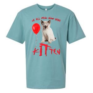 IT Kitten We All Meow Down Here Funny Halloween Sueded Cloud Jersey T-Shirt