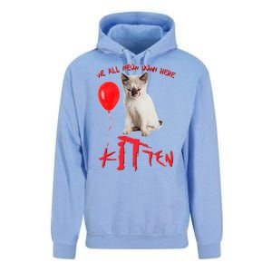 IT Kitten We All Meow Down Here Funny Halloween Unisex Surf Hoodie