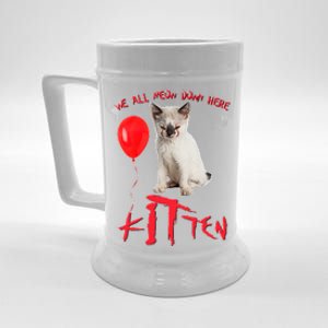 IT Kitten We All Meow Down Here Funny Halloween Beer Stein