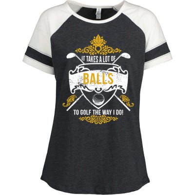 It Takes A Lot Of Balls Funny Golf Enza Ladies Jersey Colorblock Tee