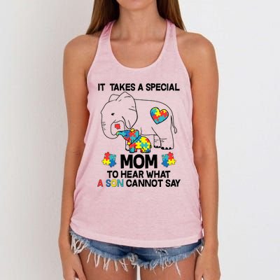 It Takes A Special Mom To Hear What A Son Cannot Say Women's Knotted Racerback Tank