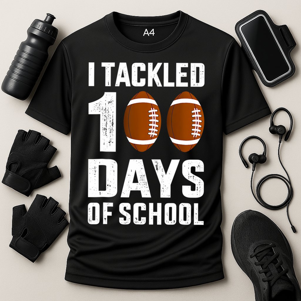 I Tackled 100 Days School 100th Day Football Cooling Performance Crew T-Shirt