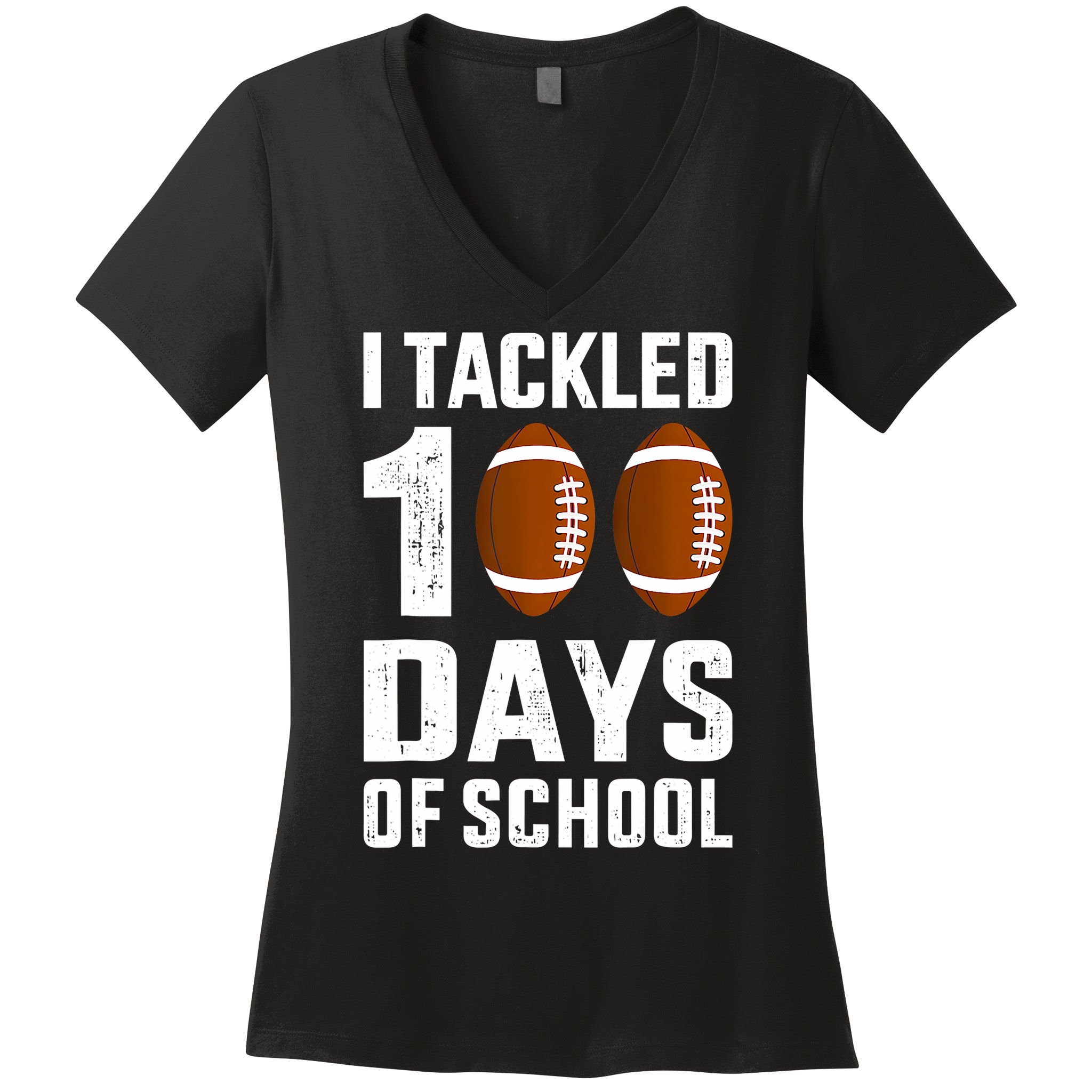 I Tackled 100 Days School 100th Day Football Women's V-Neck T-Shirt