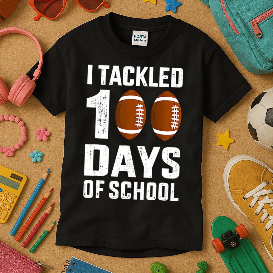 I Tackled 100 Days School 100th Day Football Kids T-Shirt
