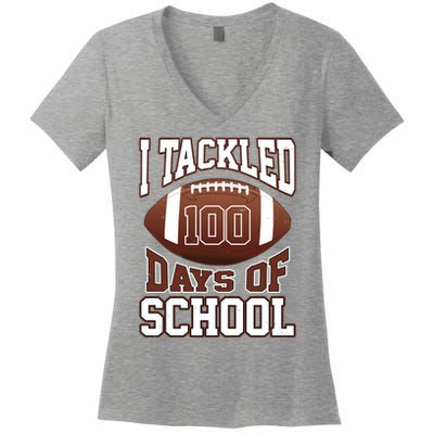 I Tackled 100 Days Of School Football Women's V-Neck T-Shirt