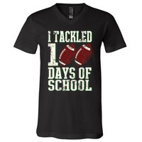 I Tackled 100 Days Of School Football Theme 100th Day V-Neck T-Shirt