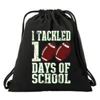 I Tackled 100 Days Of School Football Theme 100th Day Drawstring Bag