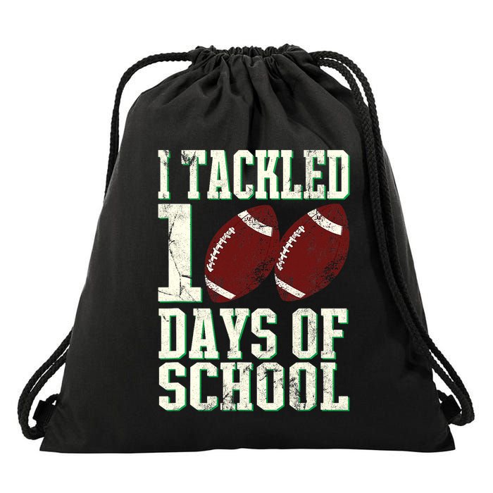 I Tackled 100 Days Of School Football Theme 100th Day Drawstring Bag