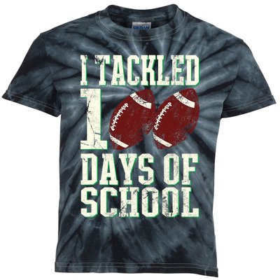 I Tackled 100 Days Of School Football Theme 100th Day Kids Tie-Dye T-Shirt