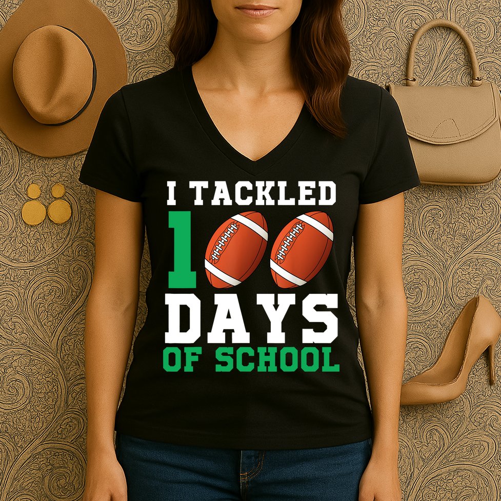I Tackled 100 Days of School 100th Day of School Student Women's V-Neck T-Shirt
