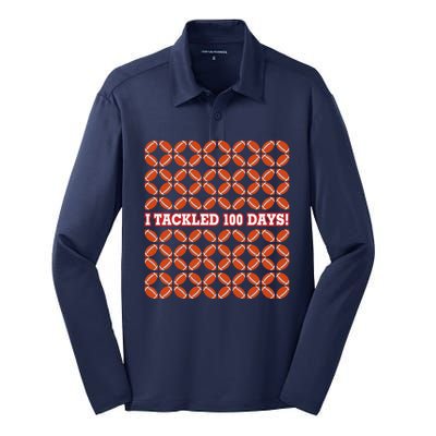 I Tackled 100 Days Of School Football Silk Touch Performance Long Sleeve Polo