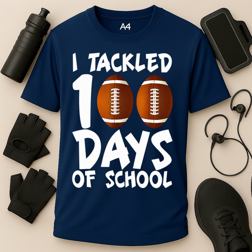 I Tackled 100 Days Of School Football 100th Day Gifts Cooling Performance Crew T-Shirt