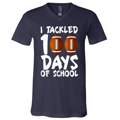 I Tackled 100 Days Of School Football 100th Day Gifts V-Neck T-Shirt