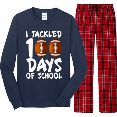 I Tackled 100 Days Of School Football 100th Day Gifts Long Sleeve Pajama Set