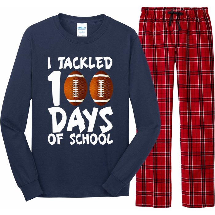 I Tackled 100 Days Of School Football 100th Day Gifts Long Sleeve Pajama Set