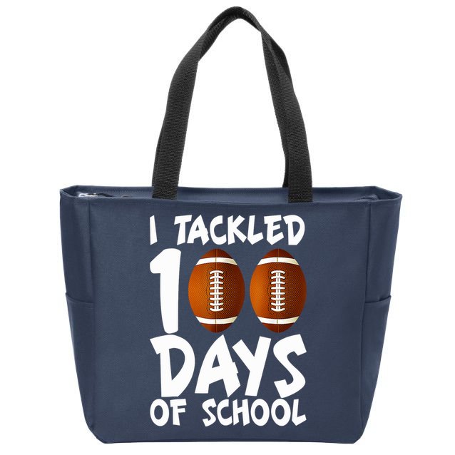 I Tackled 100 Days Of School Football 100th Day Gifts Zip Tote Bag