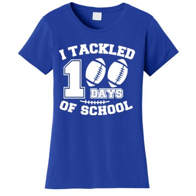 I Tackled 100 Days Of School Funny American Football Teacher Great Gift Women's T-Shirt